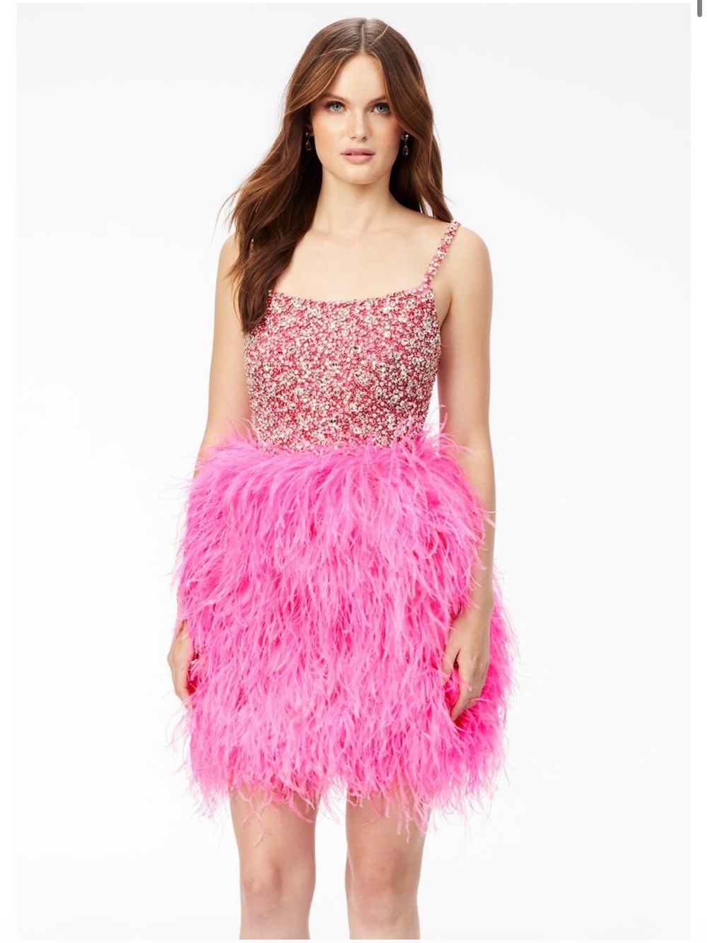 Hot Pink Sequin & Feather Mini Dress